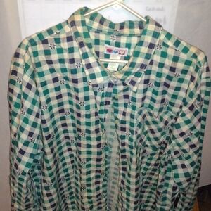 Chic Checkered Button Down Shirt - Teal and Navy